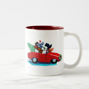 Poodles Christmas Vintage Car Art Print Two-Tone Coffee Mug