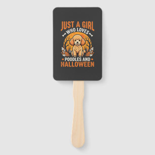 Poodles Halloween Girl Dog Lover Design_1 Hand Fan