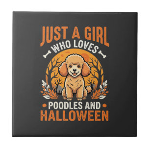 Poodles Halloween Girl Dog Lover Design_1 Tile