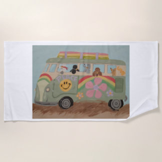 Poodles in Hippy Van Beach Towel