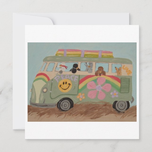 Poodles in Hippy Van Holiday Card (Front)