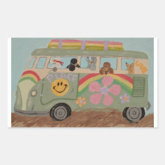 Poodles in Hippy Van Rectangular Sticker