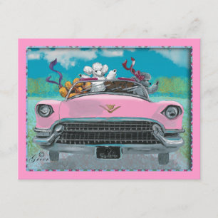 Poodles in Pink Cadillac Retro Print Invitation