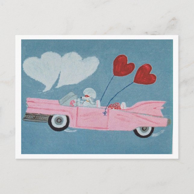 Poodles in Pink Convertible Postcard (Front)