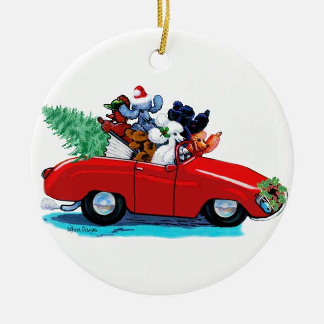Poodles in Retro Convertible Ornament (Front)