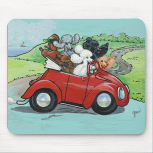 Poodles in Vintage Red Convertible Mouse Mat