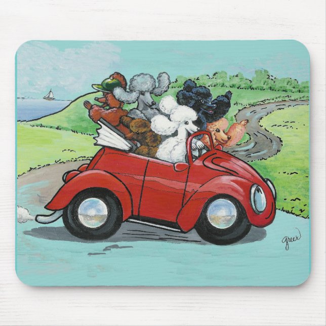 Poodles in Vintage Red Convertible Mouse Mat (Front)