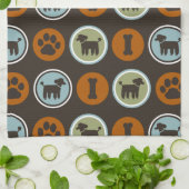 Poodles Pattern with Paw Prints and Dog Biscuits Tea Towel (Folded)
