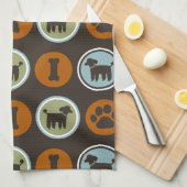 Poodles Pattern with Paw Prints and Dog Biscuits Tea Towel (Quarter Fold)