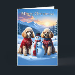 Poodles & Snowman Christmas Card<br><div class="desc">Send Christmas greetings with this delightful Poodle Christmas card, featuring two adorable Poodles dressed in cosy Christmas sweaters sitting beside a cheerful snowman wearing a hat and scarf. The charming festive setting captures the warmth and joy of the Christmas season, making this Poodle Christmas card a wonderful way to share...</div>