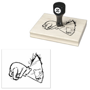 Pooh Stretching in Front of Mirror Rubber Stamp