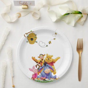 Pooh Watercolor Welcome Baby Shower Paper Plate