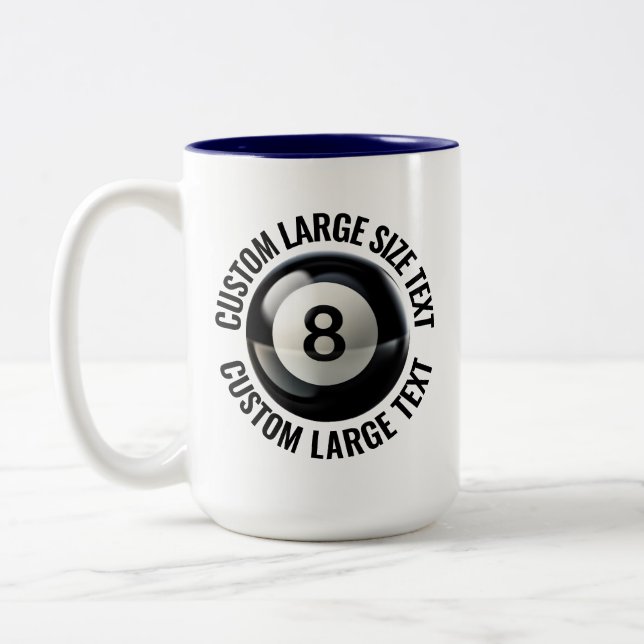 Pool 8 Ball & Large Text NAVY BLUE 15oz Custom Two-Tone Coffee Mug (Left)