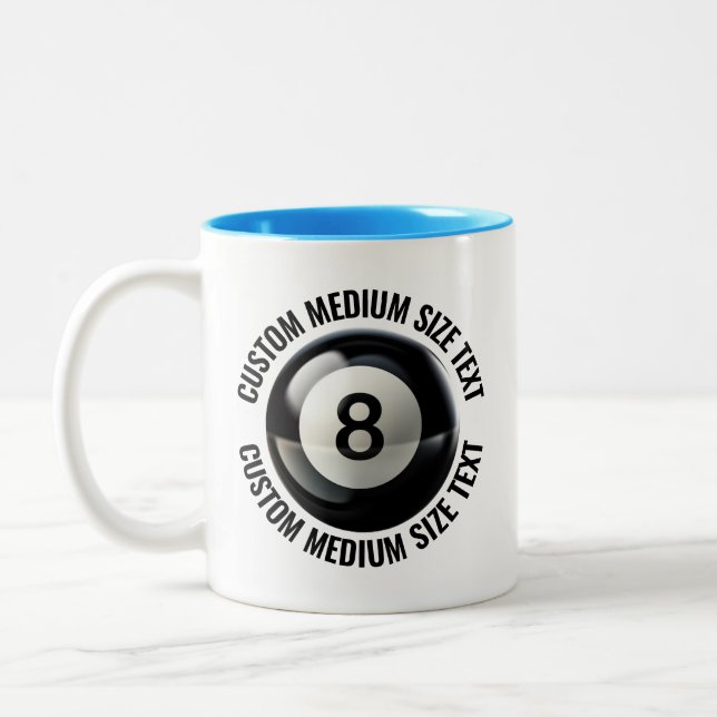 Pool 8 Ball & Medium Text LIGHT BLUE 11oz Custom Two-Tone Coffee Mug (Left)