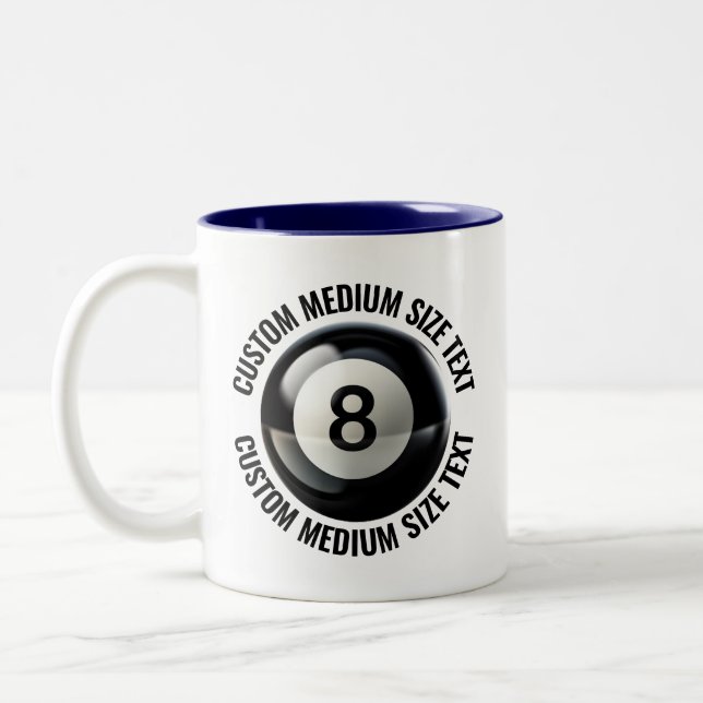 Pool 8 Ball & Medium Text NAVY BLUE 11oz Custom Two-Tone Coffee Mug (Left)