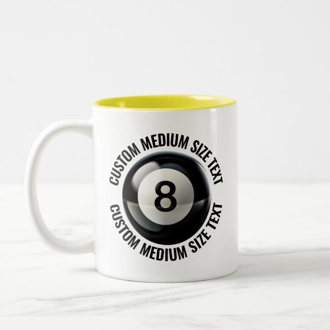 Pool 8 Ball & Medium Text YELLOW 11oz Custom Two-Tone Coffee Mug (Left)