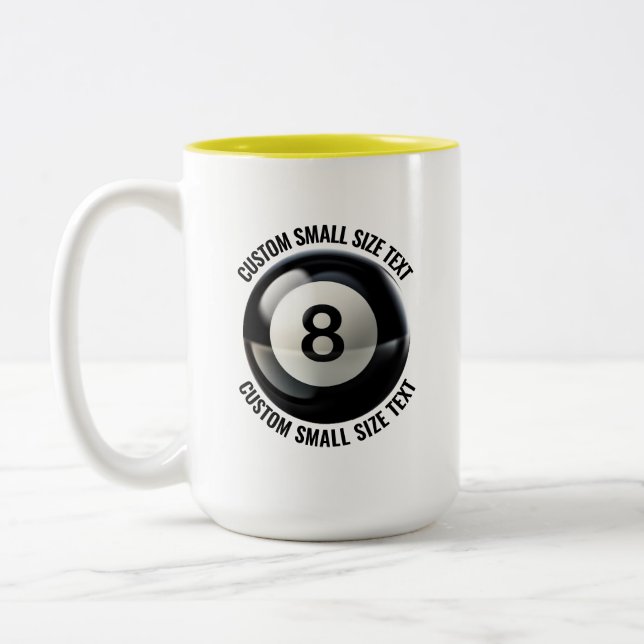 Pool 8 Ball & Small Text YELLOW 15oz Custom Two-Tone Coffee Mug (Left)