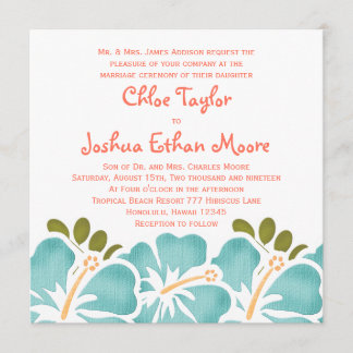 Pool and Coral Hibiscus Wedding Invitations