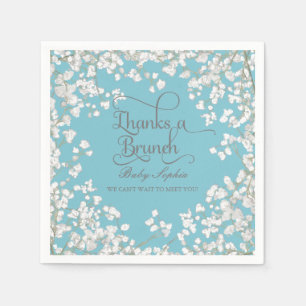 Pool Baby Shower Decor Babys Breath Wreath Floral Napkin