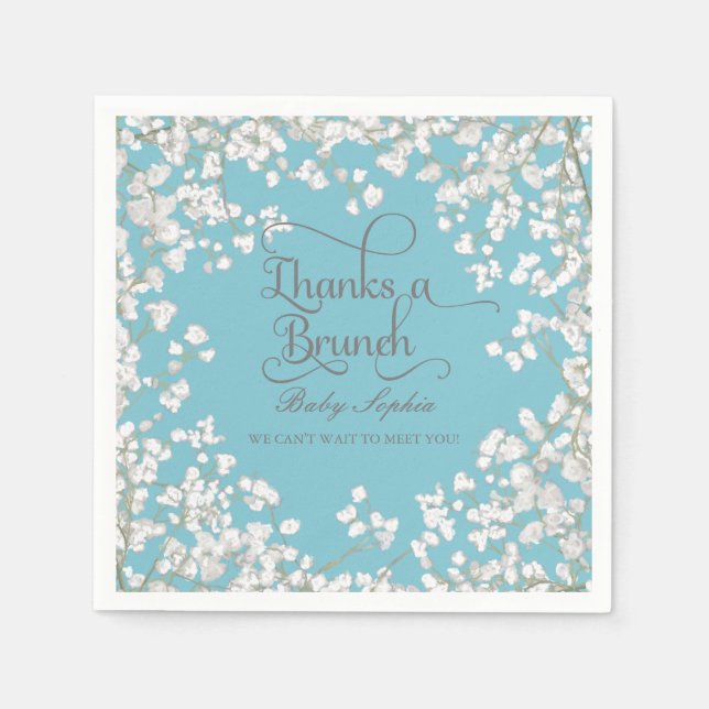 Pool Baby Shower Decor Babys Breath Wreath Floral Napkin (Front)