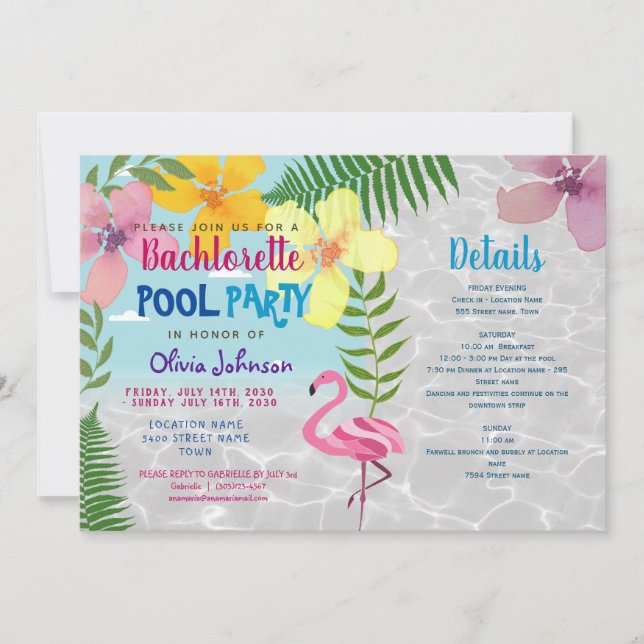 Pool Bachelorette Party Invitation (Front)