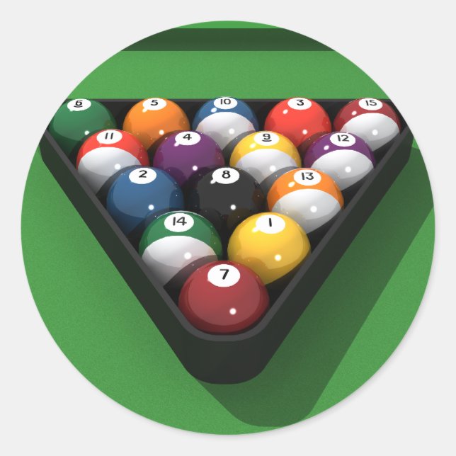 Pool Balls on Green Felt: Classic Round Sticker (Front)