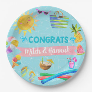 Pool bash girl baby shower paper plates. paper plate