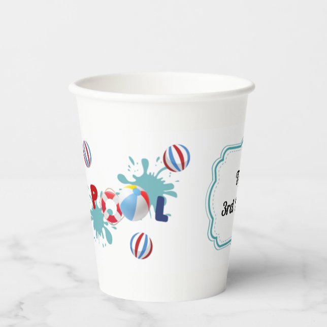 Pool Beach Ball Party Personalised Paper Cups (Front)