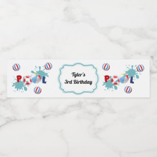 Pool Beach Ball Party Water Bottle Label