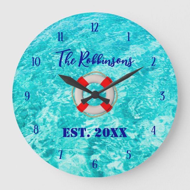 Pool Beach Lifesaver personalised Large Clock (Front)