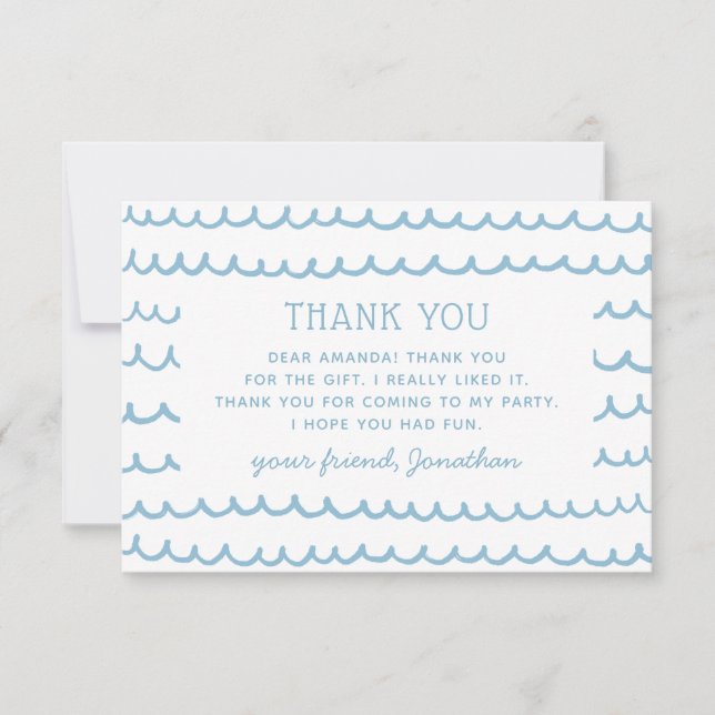 Pool & Beach Nautical Blue Waves | Kids Birthday Thank You Card (Front)