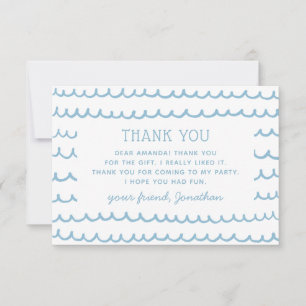 Pool & Beach Nautical Blue Waves   Kids Birthday Thank You Card