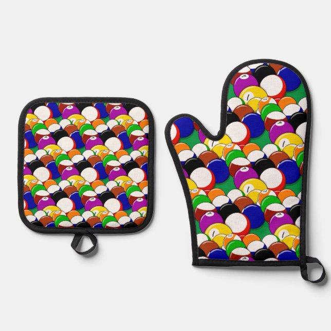 Pool Billiard Balls Design  Oven Mitt & Pot Holder Set (Front)