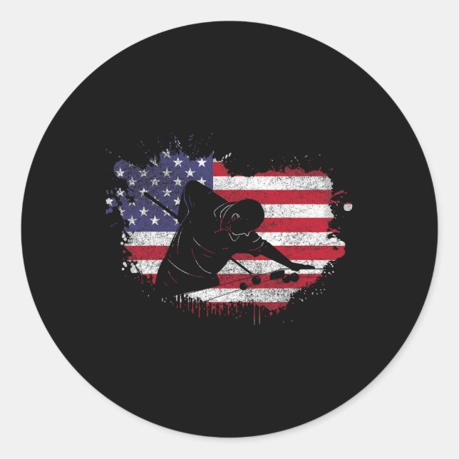 Pool Billiard Shirt - American Flag Billiard Playe Classic Round Sticker (Front)