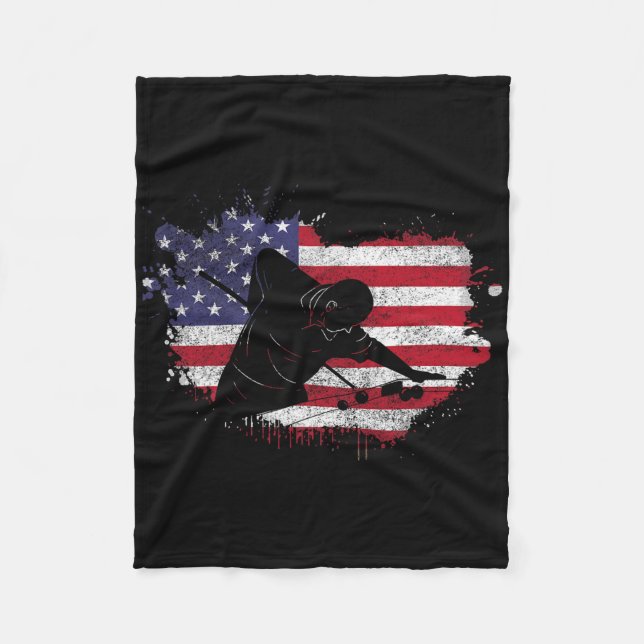 Pool Billiard Shirt - American Flag Billiard Playe Fleece Blanket (Front)