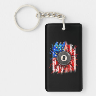 Pool Billiards 4th Of July Men USA American Flag Key Ring