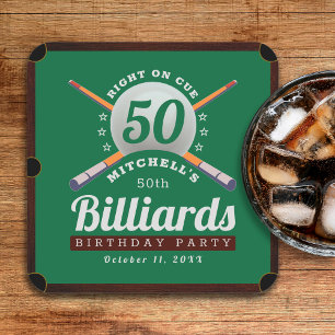 Pool Billiards 50th Birthday Party Square Paper Coaster