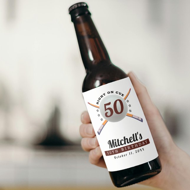 Pool Billiards 50th Birthday Party White Beer Bottle Label (Pool Billiards 50th Birthday Party White Beer Bottle Label
)