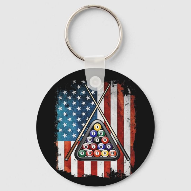 Pool Billiards American Flag Key Ring (Front)