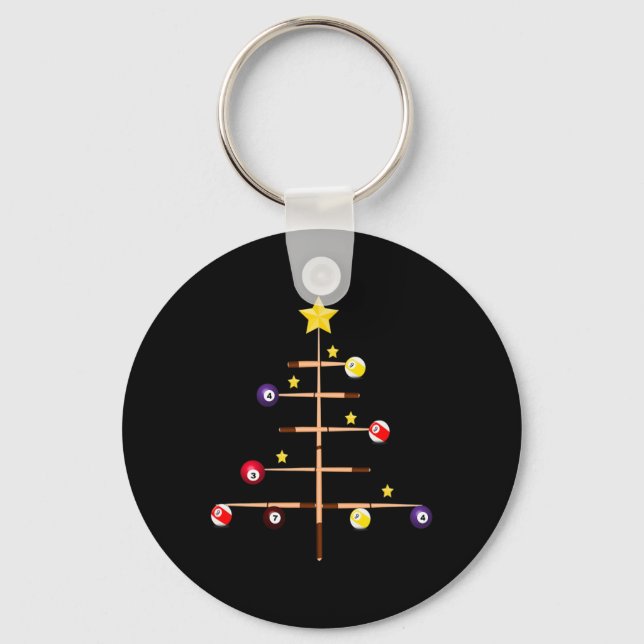 Pool Billiards Ll Cue Sports Christmas Tree  Key Ring (Front)