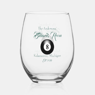 Pool Billiards Room 8 Ball Cocktail Stemless Wine Glass