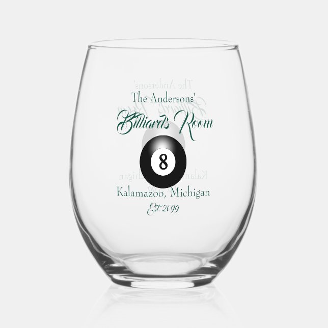 Pool Billiards Room 8 Ball Cocktail  Stemless Wine Glass (Front)