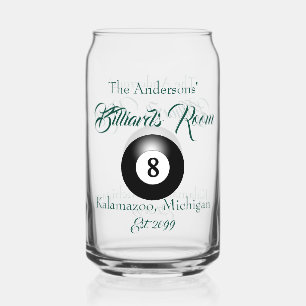 Pool Billiards Room 8 Ball Drinkware Beer Can Glass