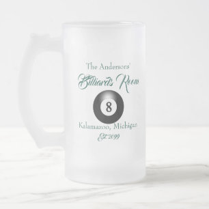 Pool Billiards Room 8 Ball Drinkware  Frosted Glass Beer Mug