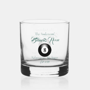 Pool Billiards Room 8 Ball Drinkware Rocks Whiskey Glass