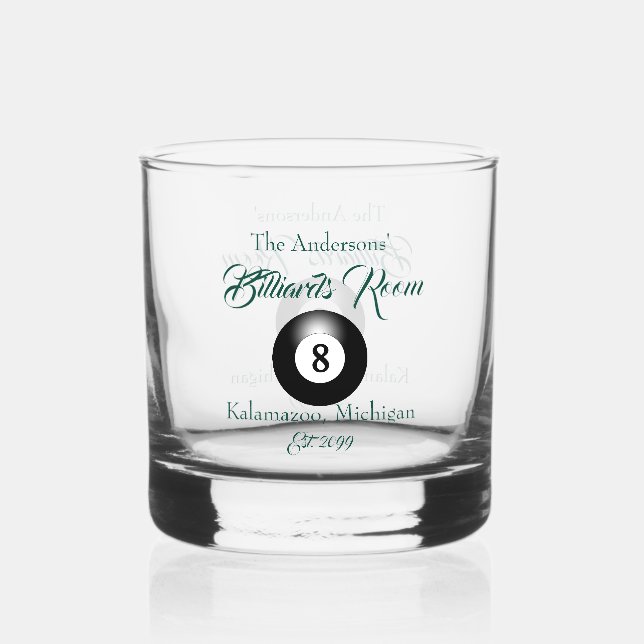 Pool Billiards Room 8 Ball Drinkware Rocks Whiskey Glass (Front)