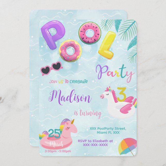 Pool Birthday Invitation (Front/Back)