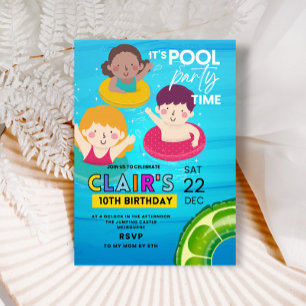Pool Birthday invitations Swimming Tie Dye Party