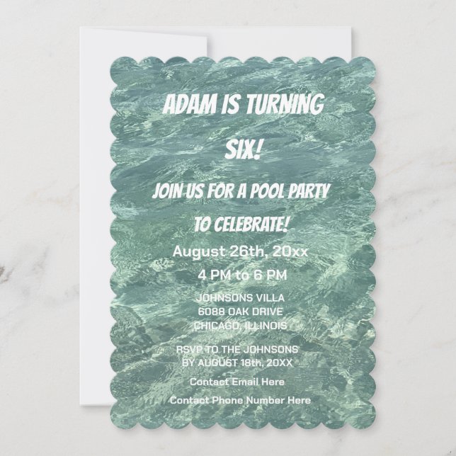 Pool Birthday Party Blue Water Custom Age Cool  Invitation (Front)