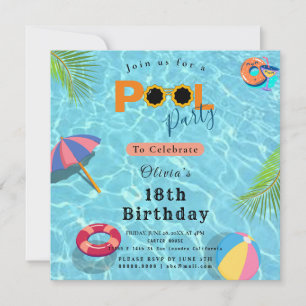 Pool Birthday Party celebration theme Invitation